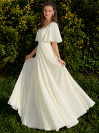 Zephrina Giselle flutter-sleeve chiffon maxi dress in yellow