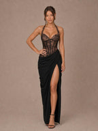 Theresa Lace Corset Slit Maxi Dress