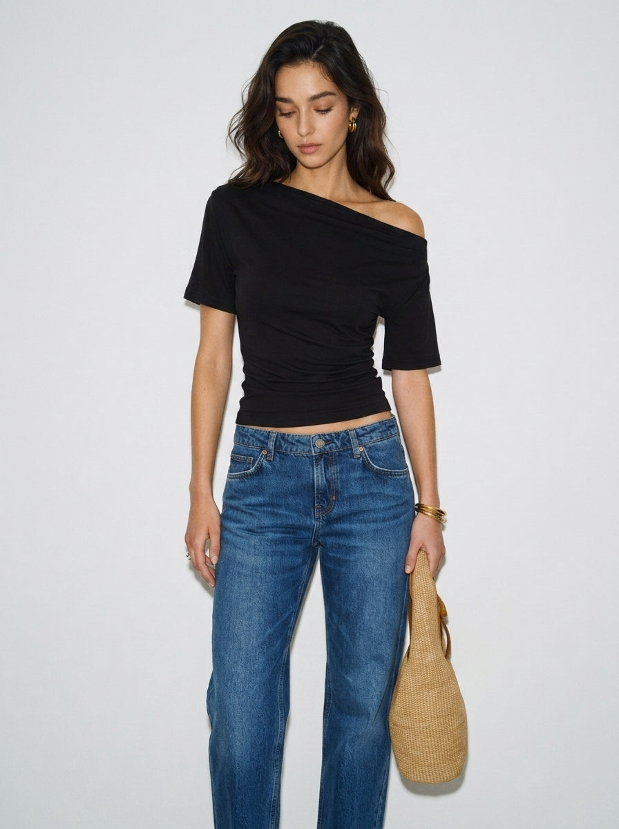 Off-Shoulder Ruched Short Sleeve Top