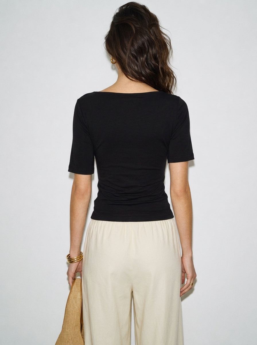 Off-Shoulder Ruched Short Sleeve Top