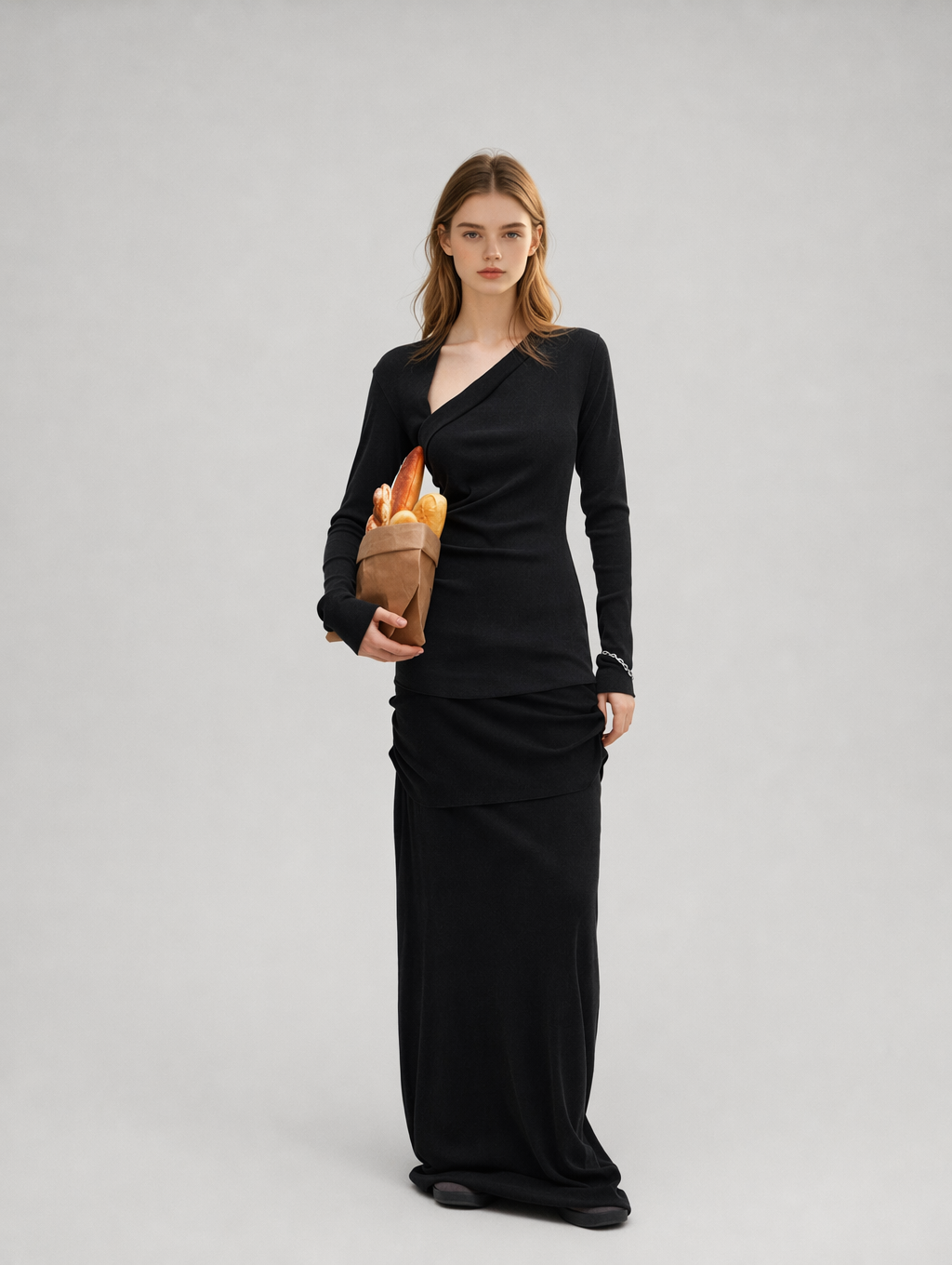 Asymmetric Off-Shoulder Long Sleeve Top & Maxi Skirt Set