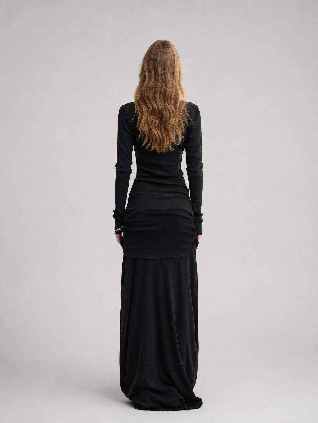 Asymmetric Off-Shoulder Long Sleeve Top & Maxi Skirt Set