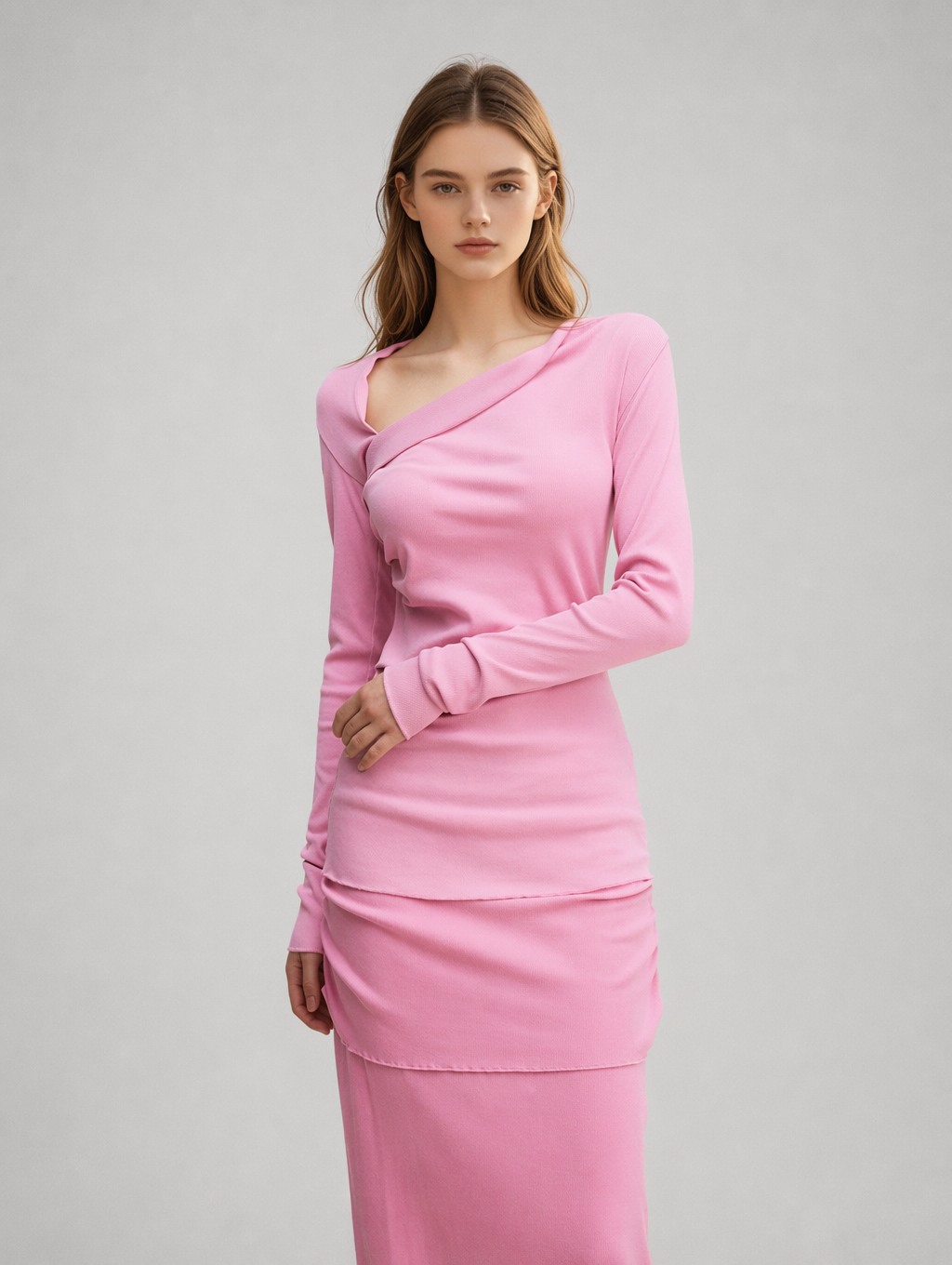 Asymmetric Off-Shoulder Long Sleeve Top & Maxi Skirt Set