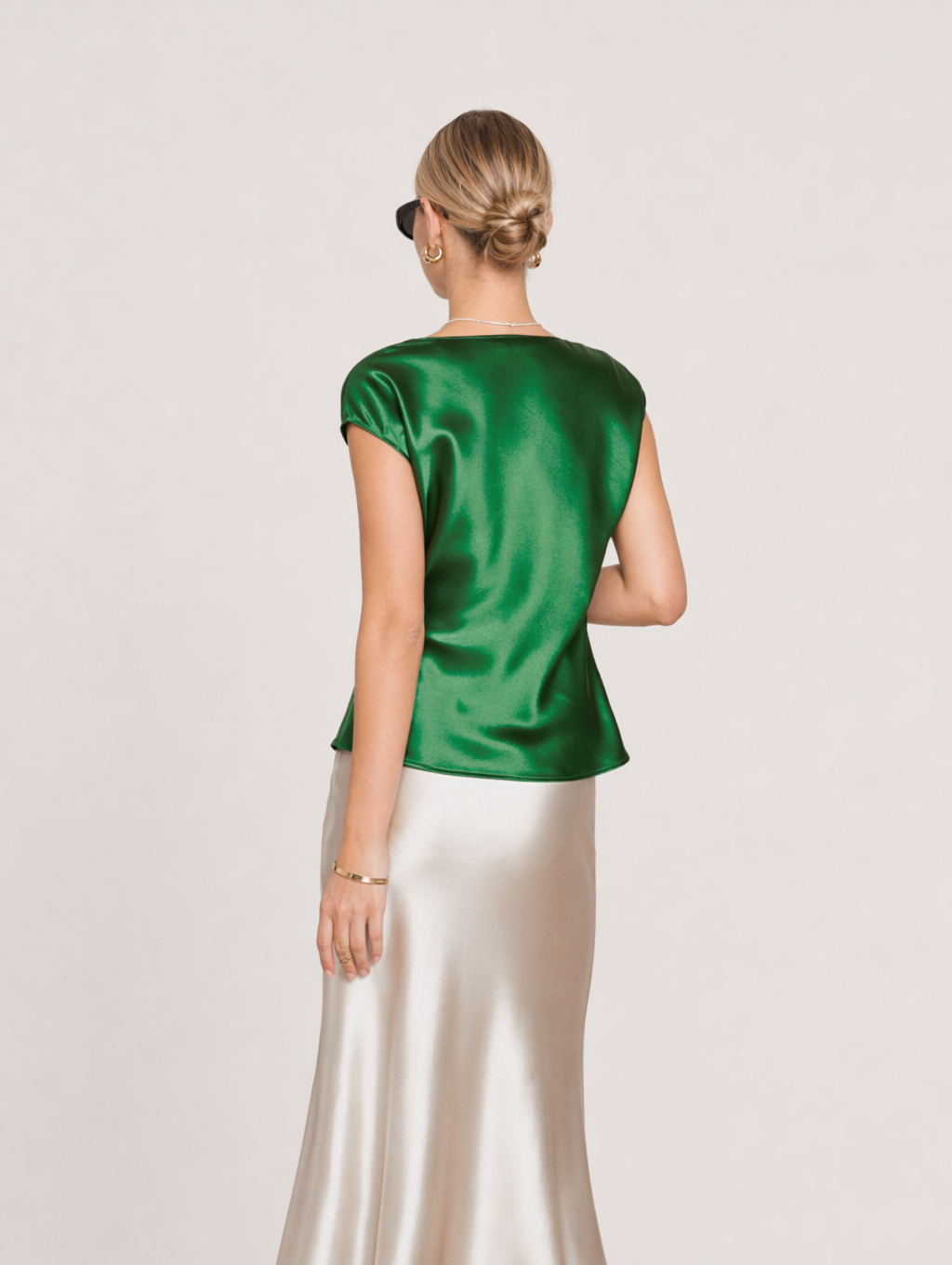 High-End Elegant Acetate Satin Cowl Neck Top