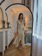 Lila Lace Trim Flutter Maxi Dress
