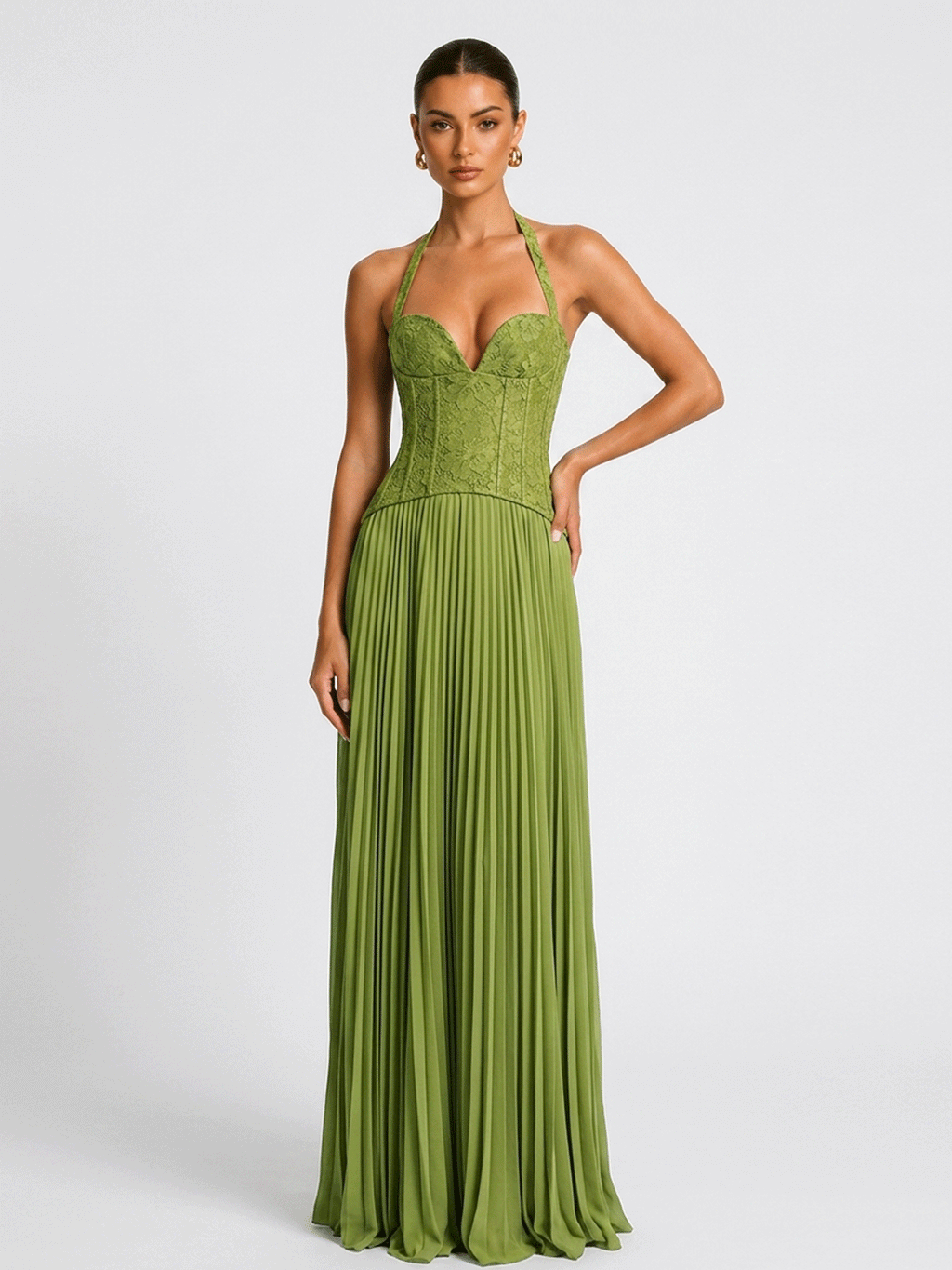 Halter Ruched Floor-Length Evening Maxi Dress