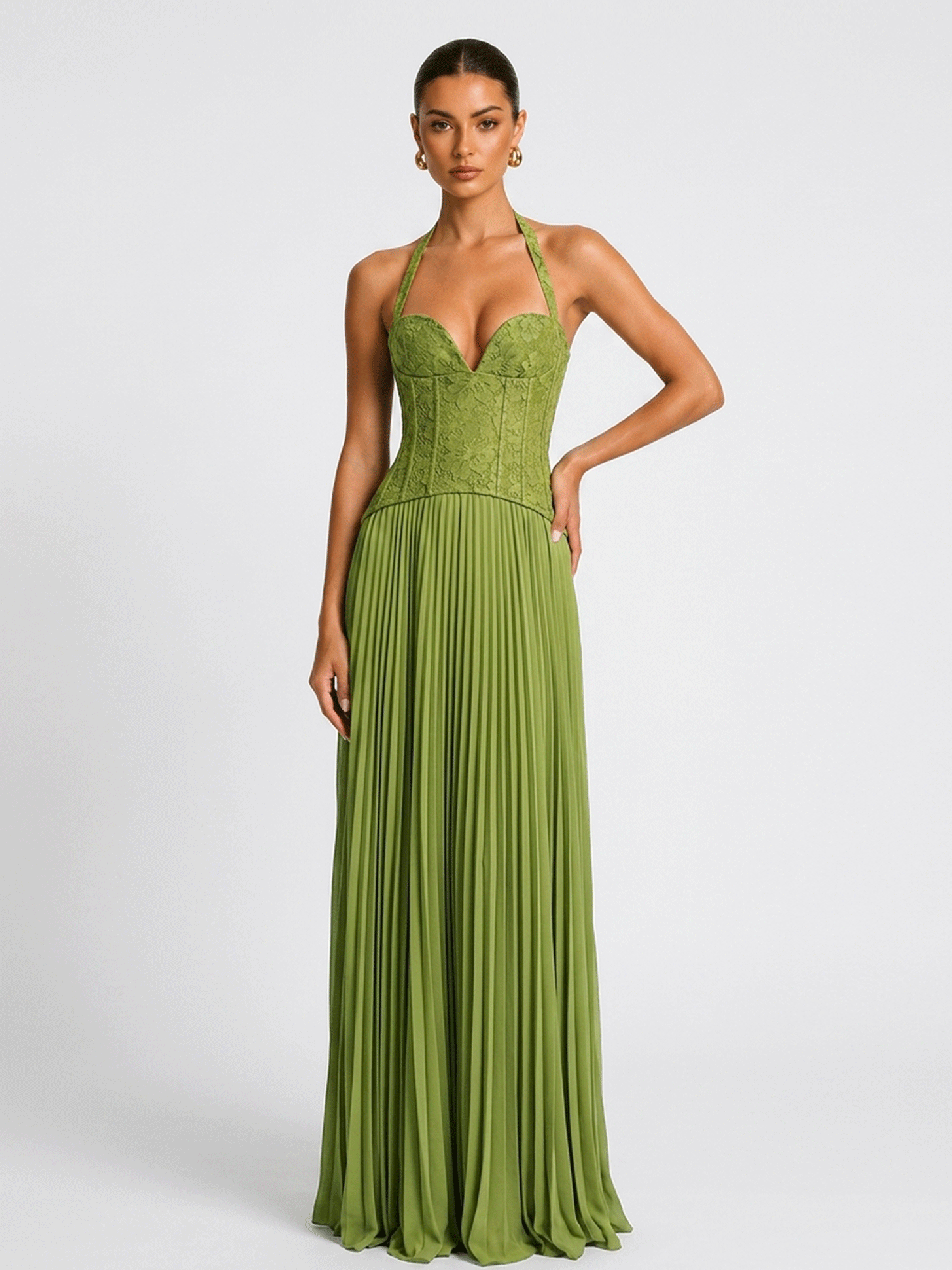 Halter Ruched Floor-Length Evening Maxi Dress
