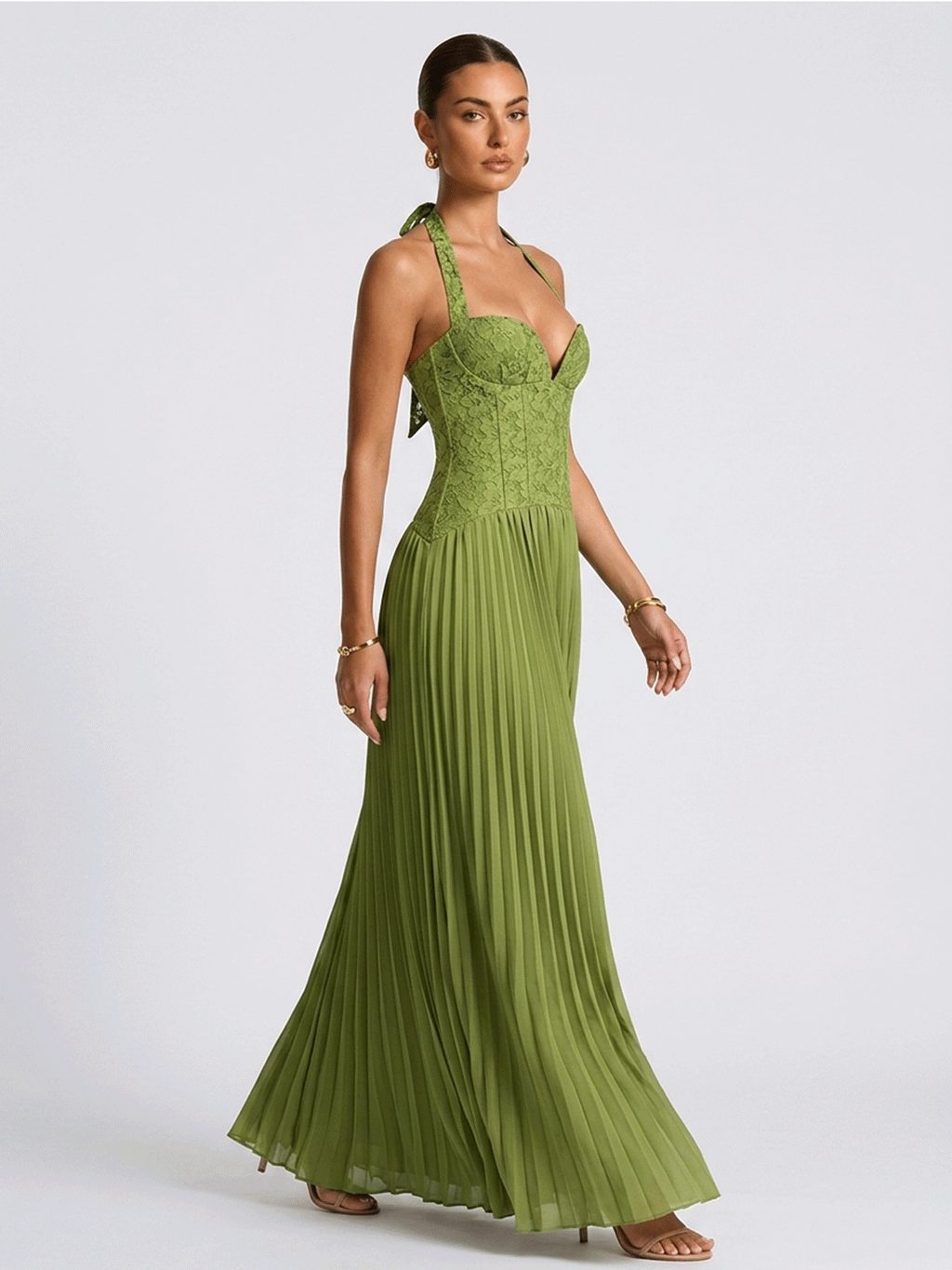 Halter Ruched Floor-Length Evening Maxi Dress