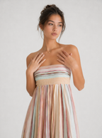 Zephrina Striped Pleated Bandeau Dress