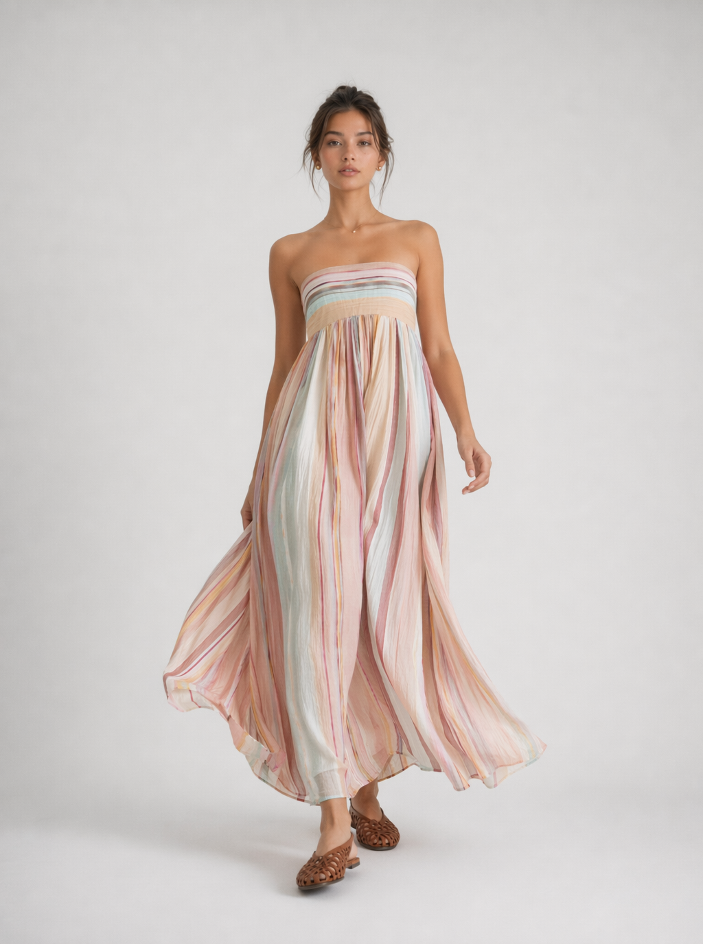 Zephrina Striped Pleated Bandeau Dress