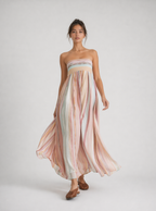 Zephrina Striped Pleated Bandeau Dress