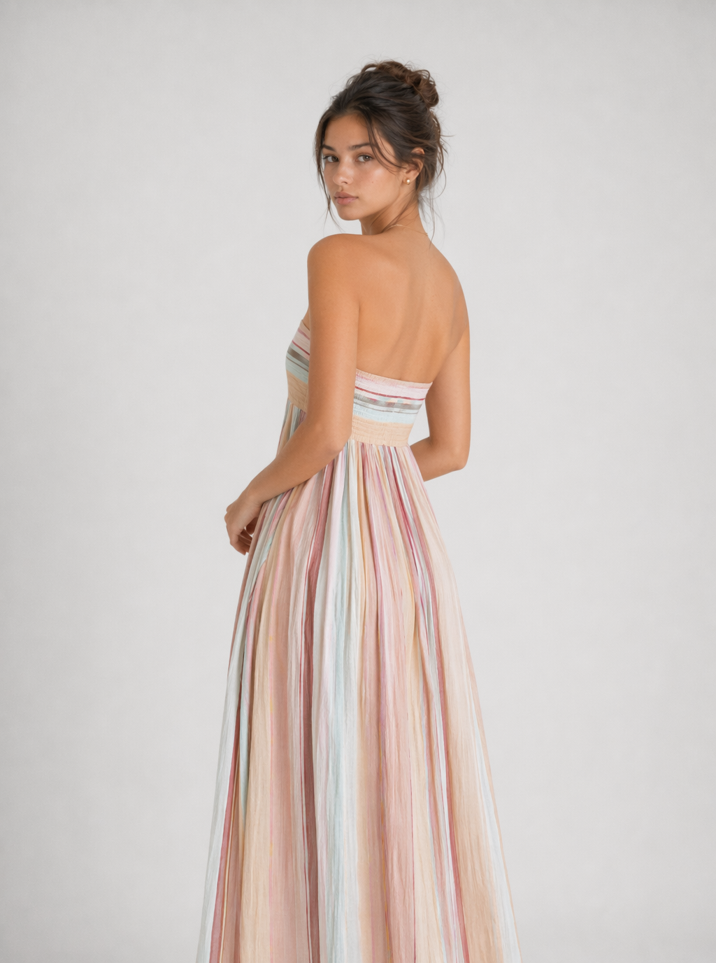 Zephrina Striped Pleated Bandeau Dress