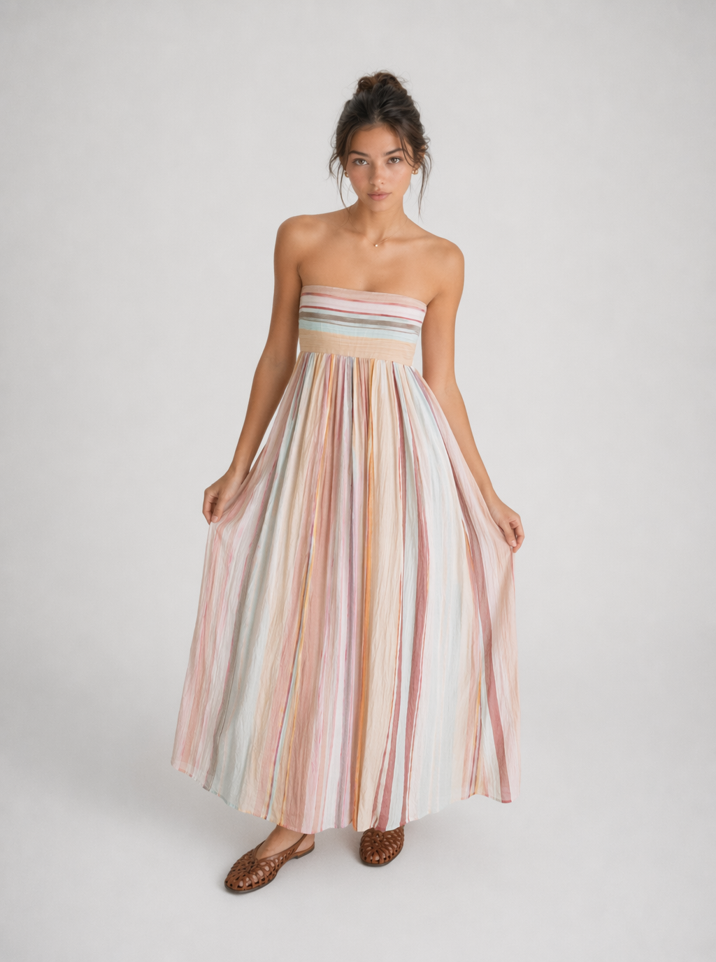 Zephrina Striped Pleated Bandeau Dress