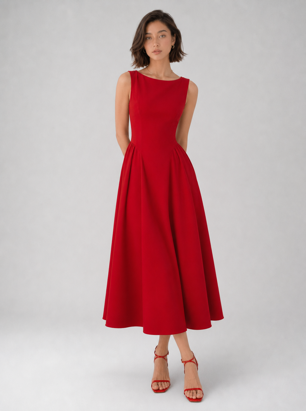 Zephrina Sleeveless Back Cutout Fit & Flare Midi Dress