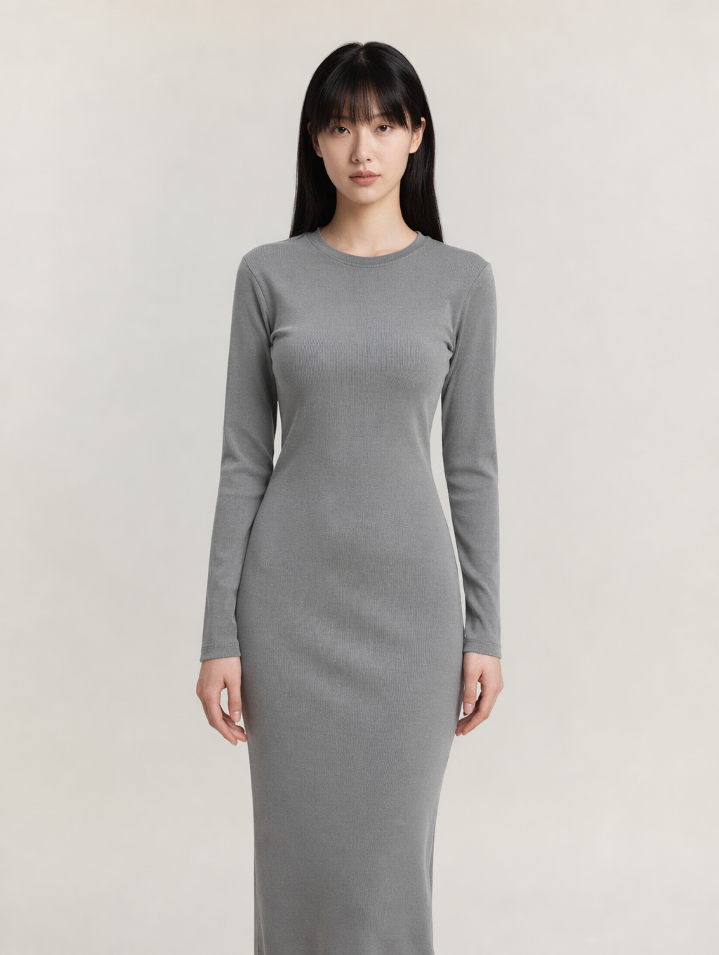 Long Sleeve Ribbed Knit Maxi Dress