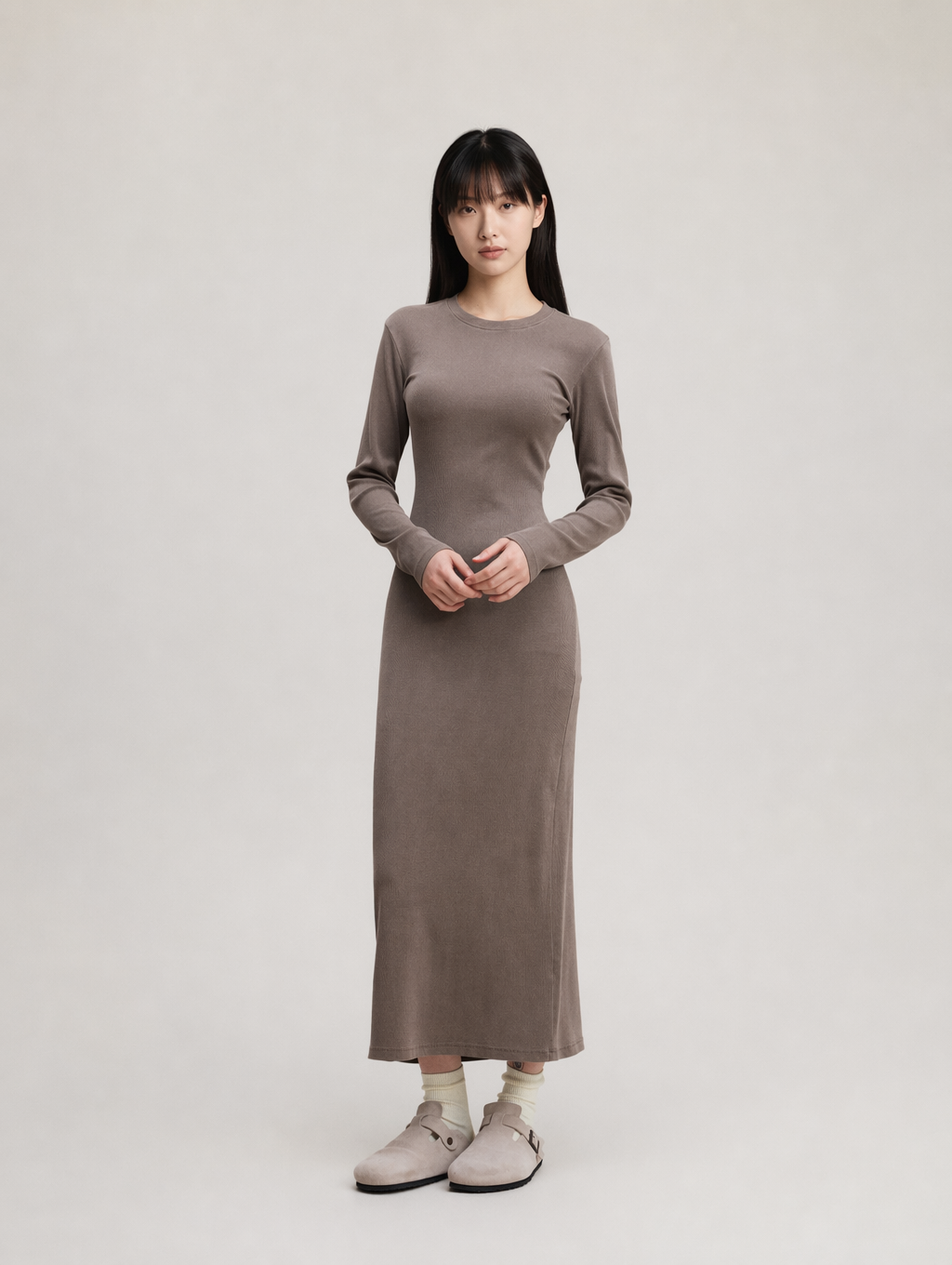 Long Sleeve Ribbed Knit Maxi Dress