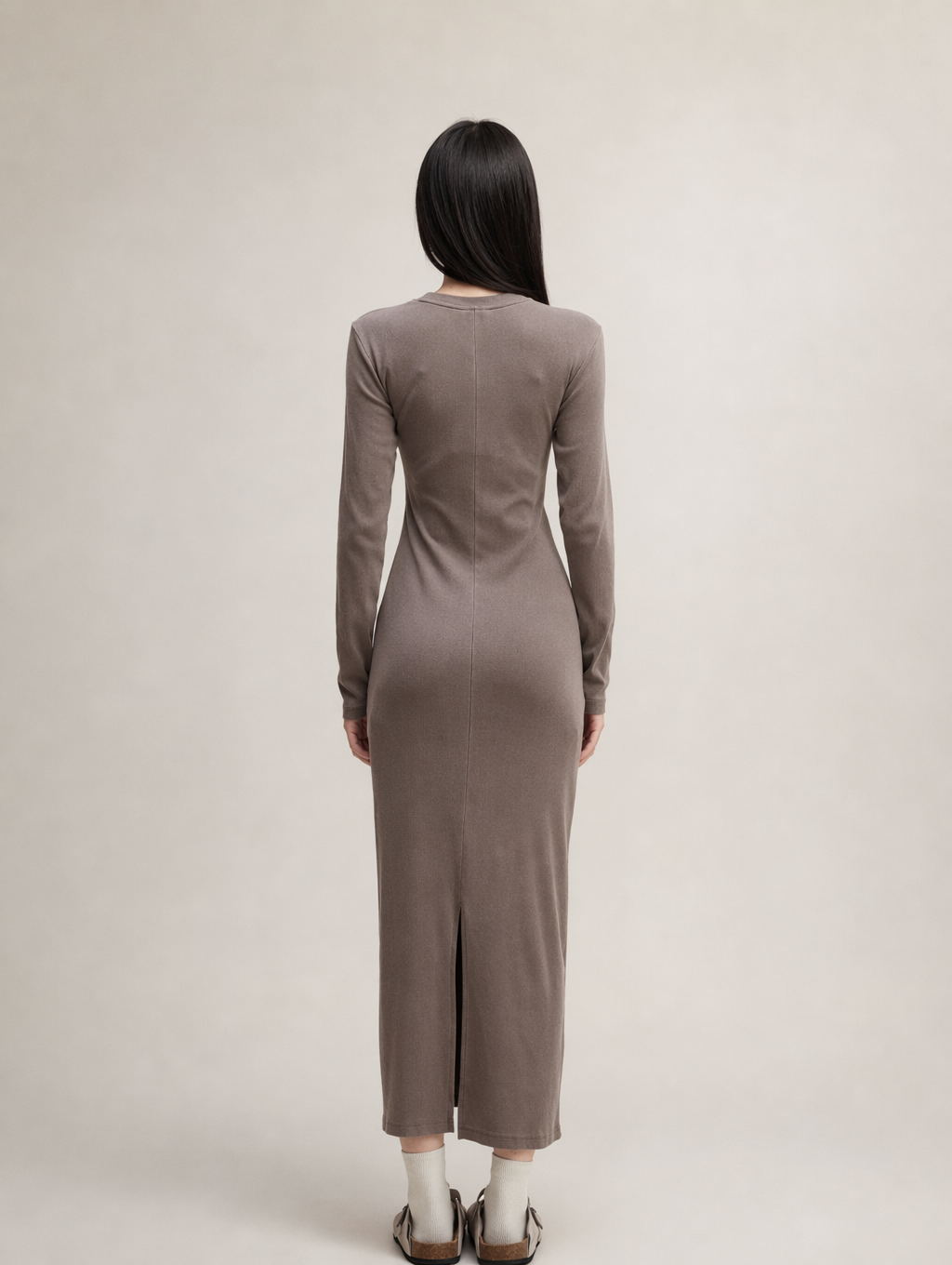 Long Sleeve Ribbed Knit Maxi Dress