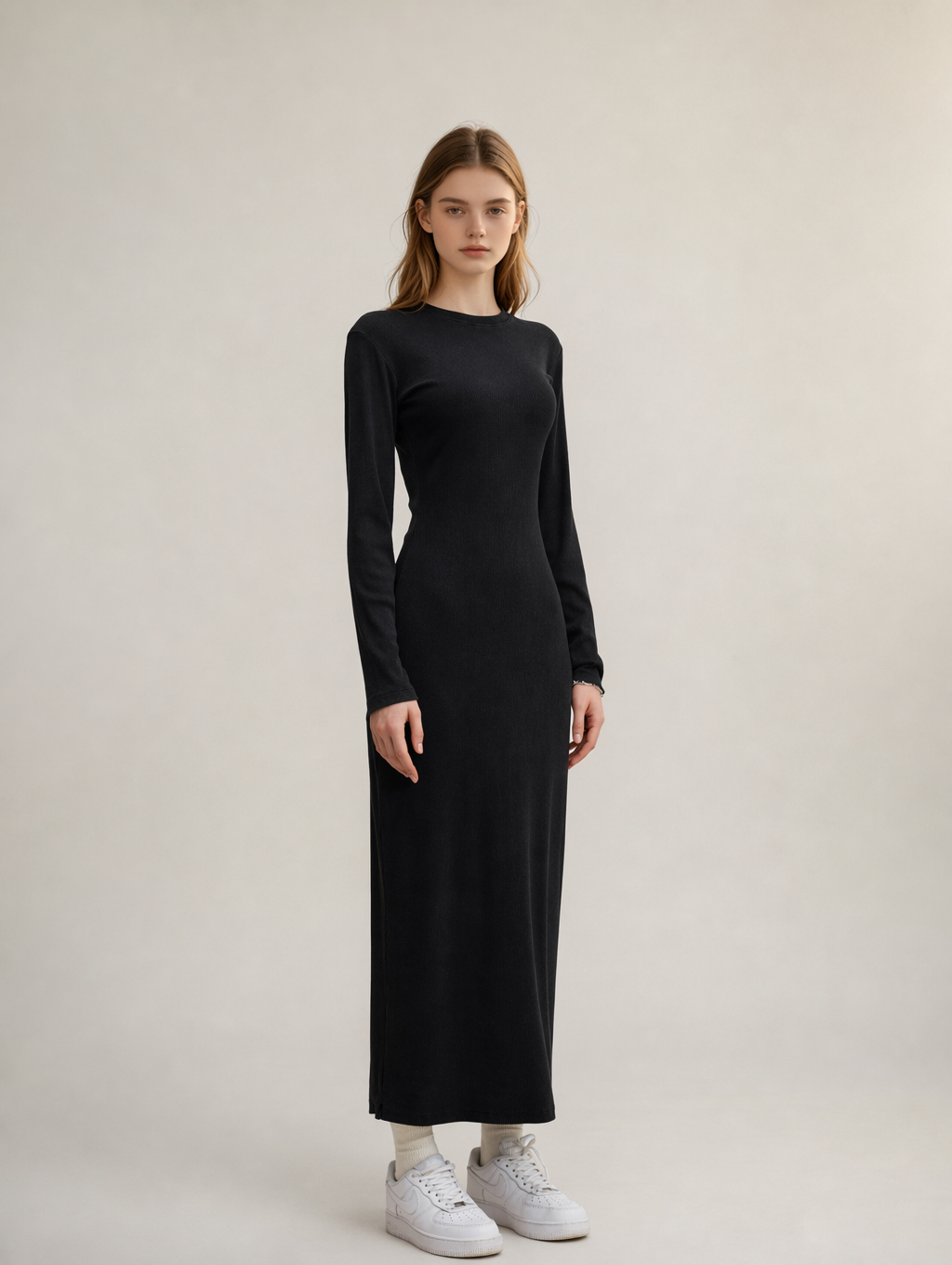 Long Sleeve Ribbed Knit Maxi Dress