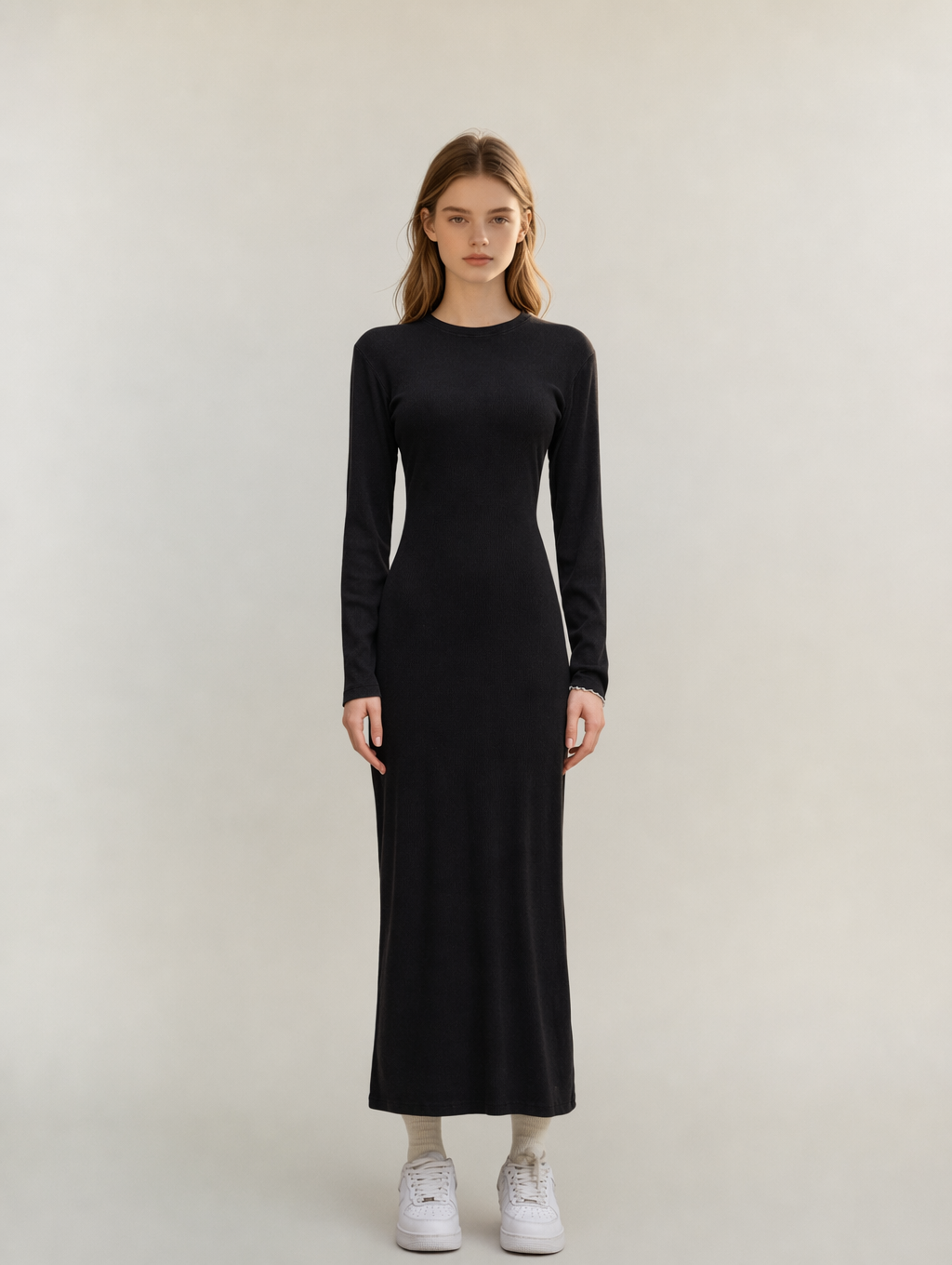 Long Sleeve Ribbed Knit Maxi Dress