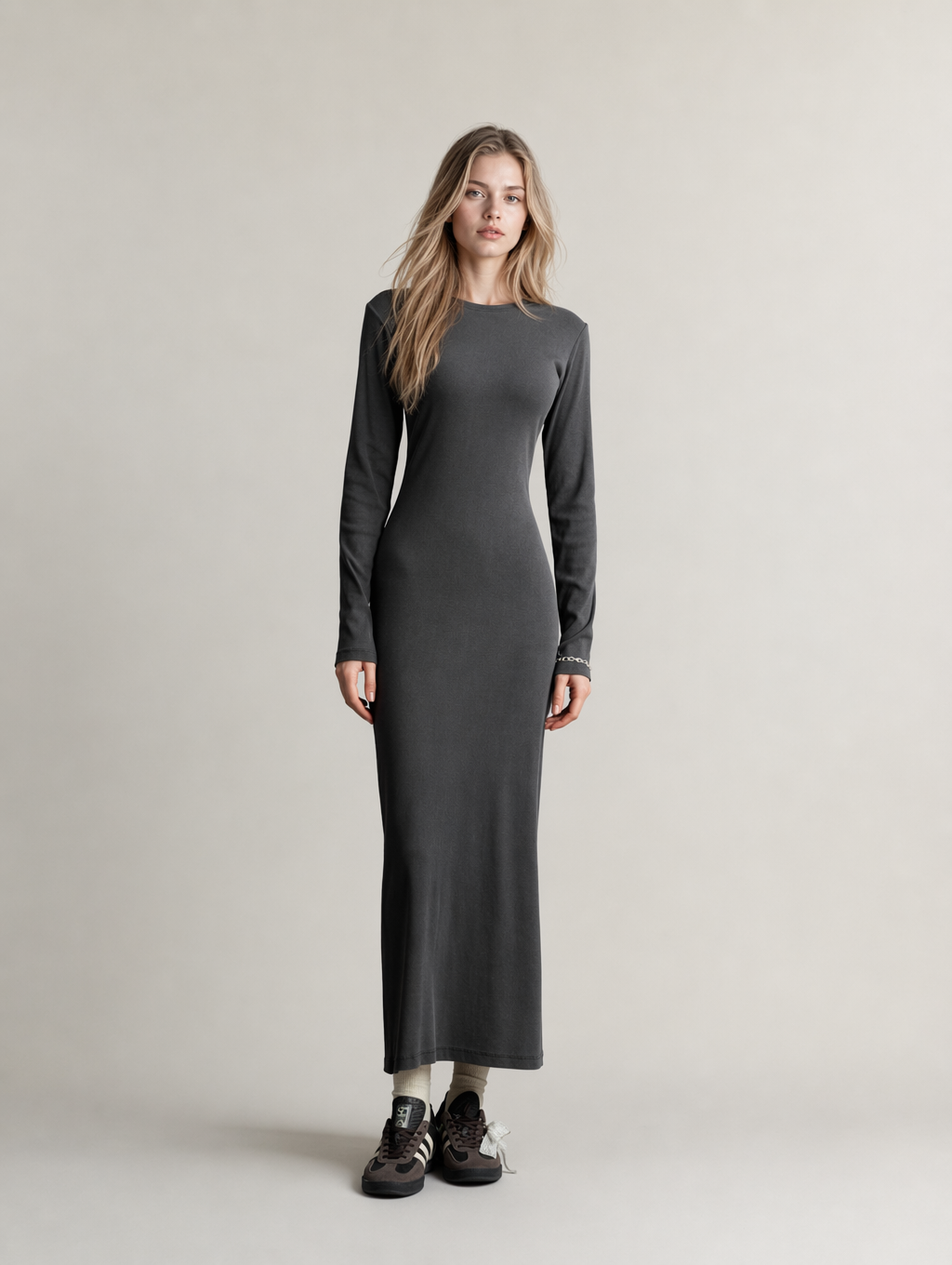 Long Sleeve Ribbed Knit Maxi Dress