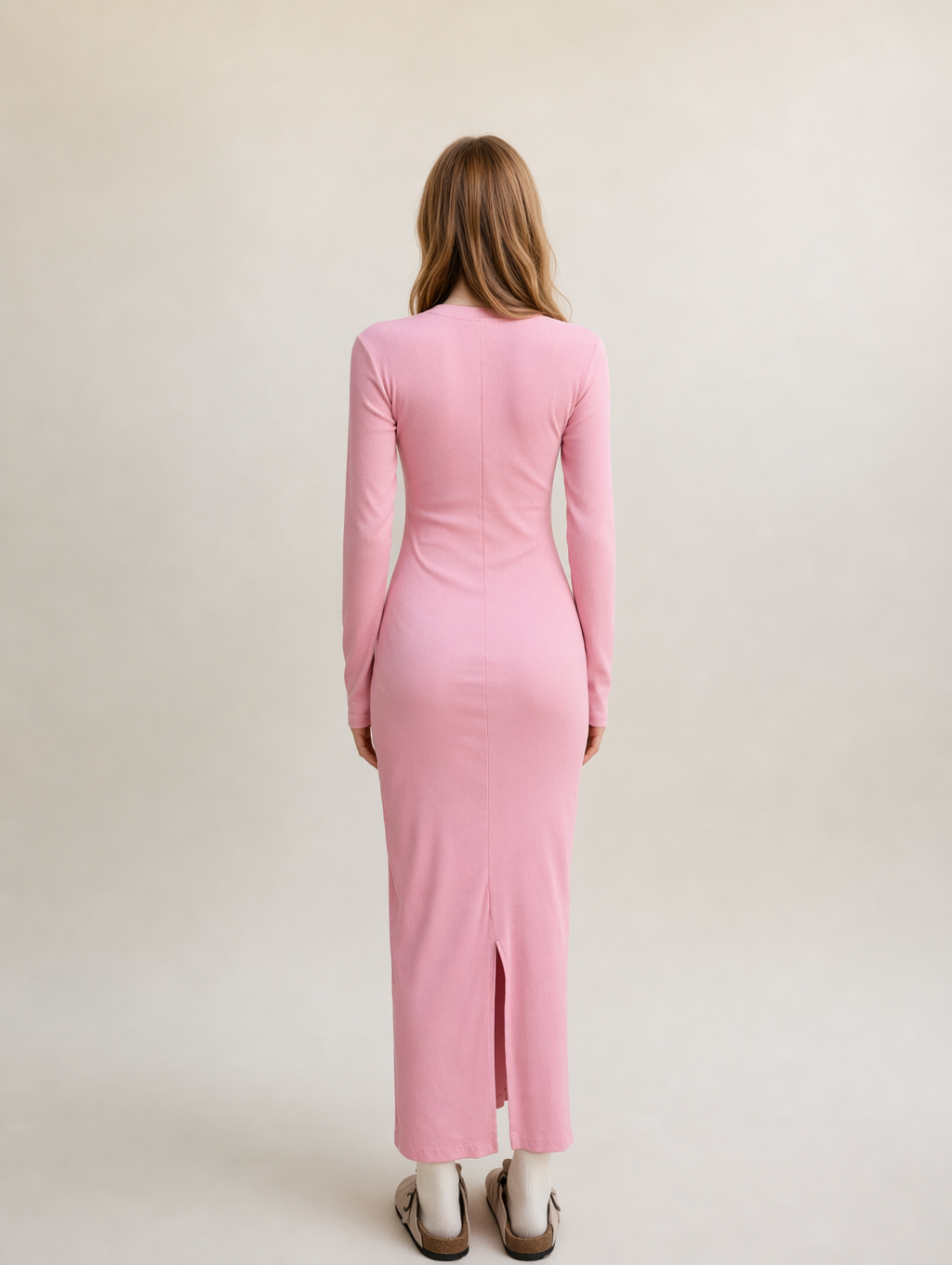 Long Sleeve Ribbed Knit Maxi Dress