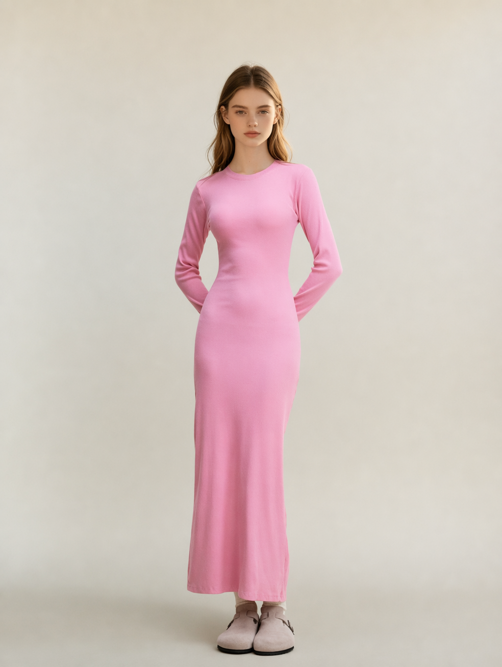 Long Sleeve Ribbed Knit Maxi Dress