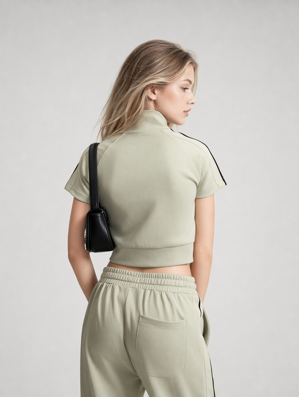 Cropped Zip-Up Mock Neck Short Sleeve Jacket