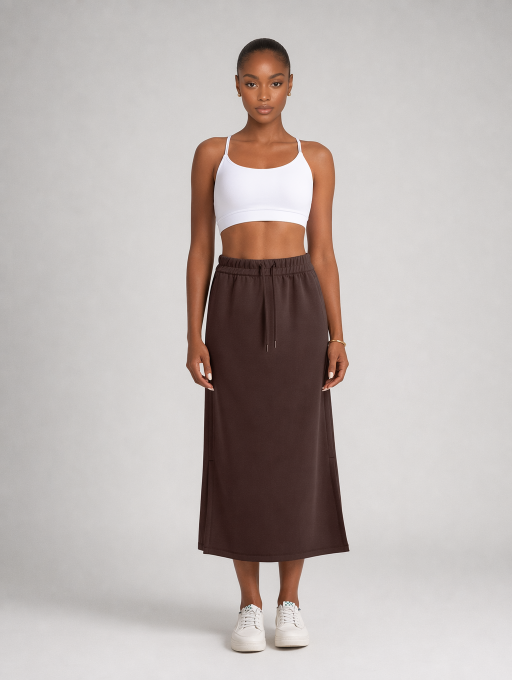 Drawstring Side Slit Midi Skirt