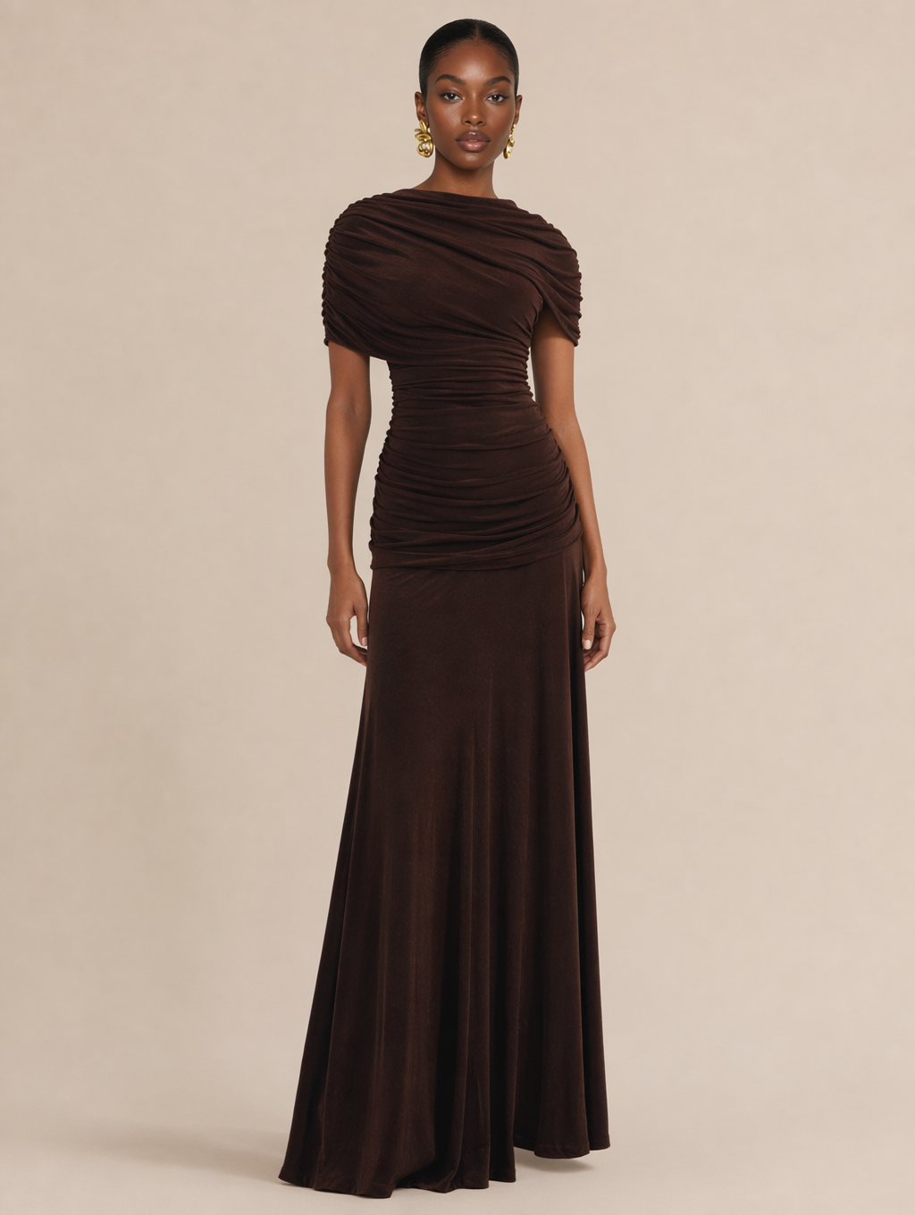 Draped Sleeveless Long Dress