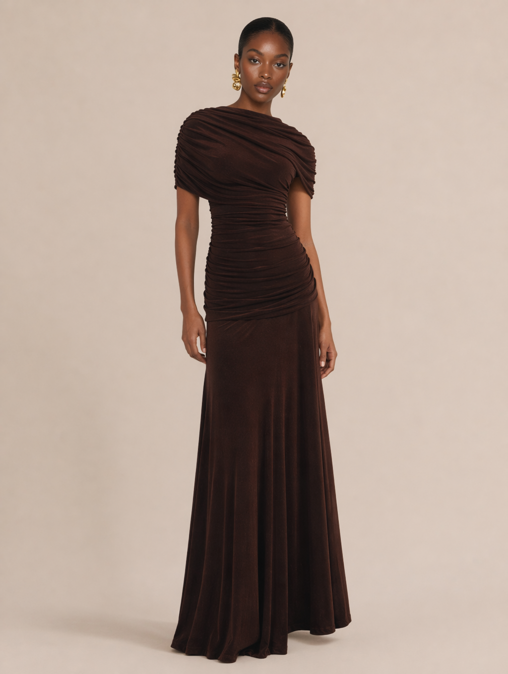 Draped Sleeveless Long Dress