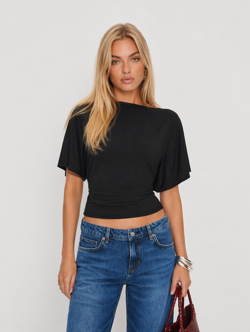 Short Sleeve Loose Fit Knit Top