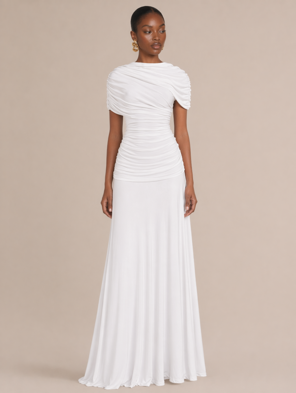 Draped Sleeveless Long Dress