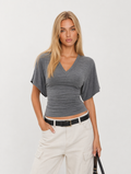 Ruched V-Neck Batwing Sleeve Top