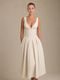 Scallop-Trim Eyelet Corset Midi Dress