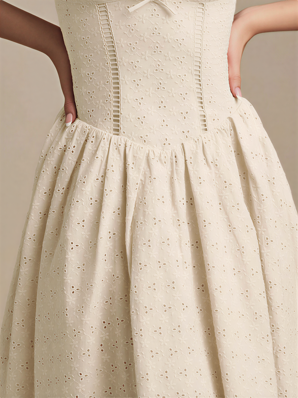 Scallop-Trim Eyelet Corset Midi Dress