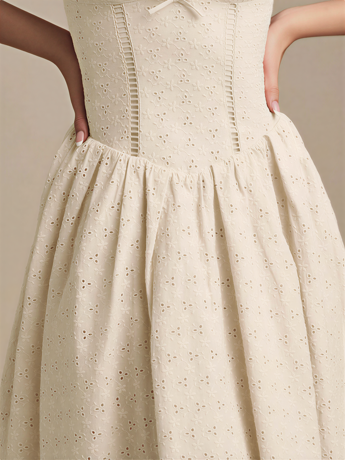 Scallop-Trim Eyelet Corset Midi Dress