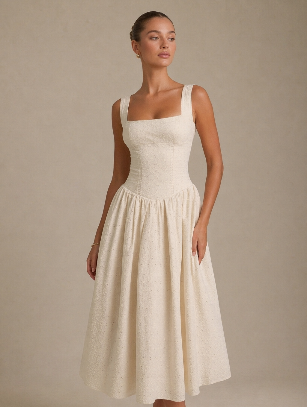 Embroidered Corset Midi Dress