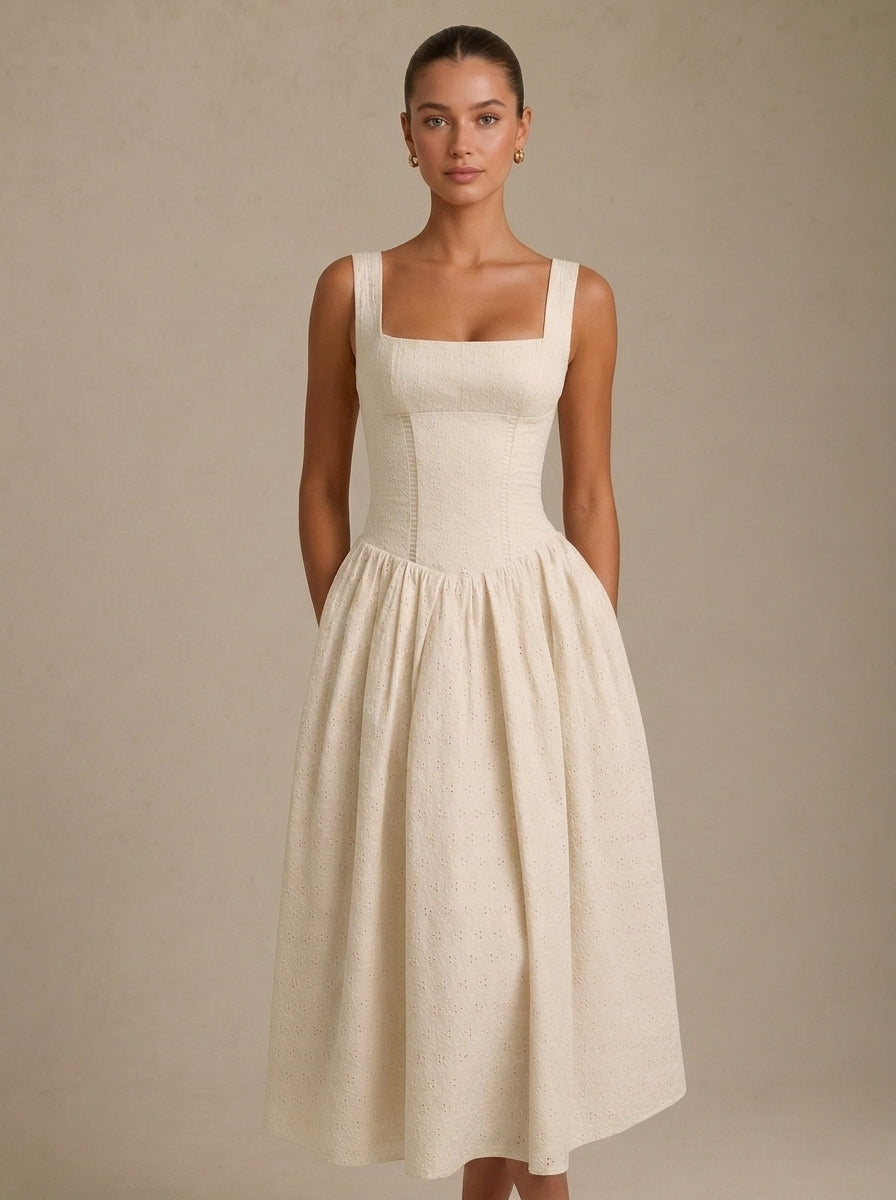 Embroidered Corset Midi Dress