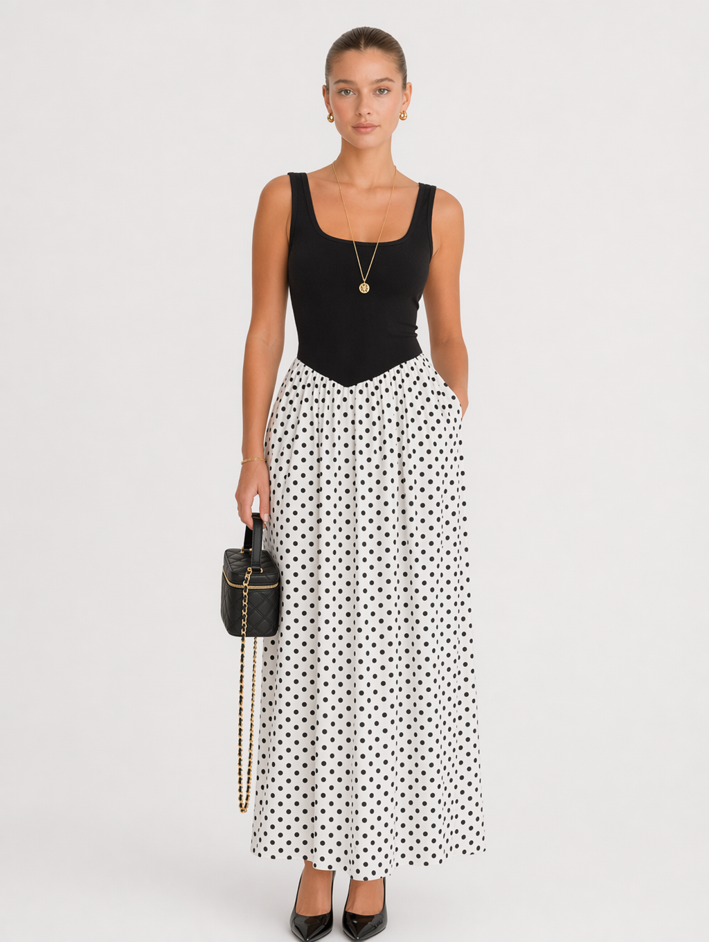 Vintage Polka Dot A-Line Midi Skirt