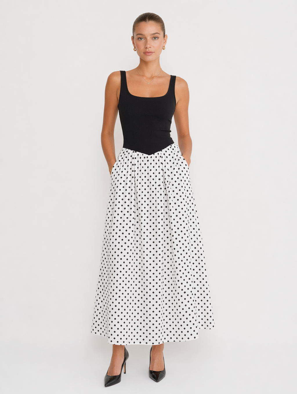 Vintage Polka Dot A-Line Midi Skirt