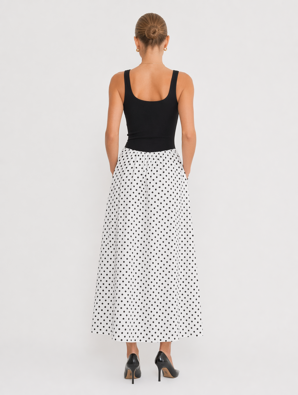 Vintage Polka Dot A-Line Midi Skirt