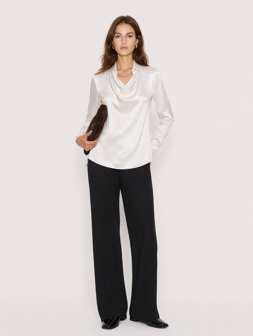 Acetate Satin Cowl Neck Blouse