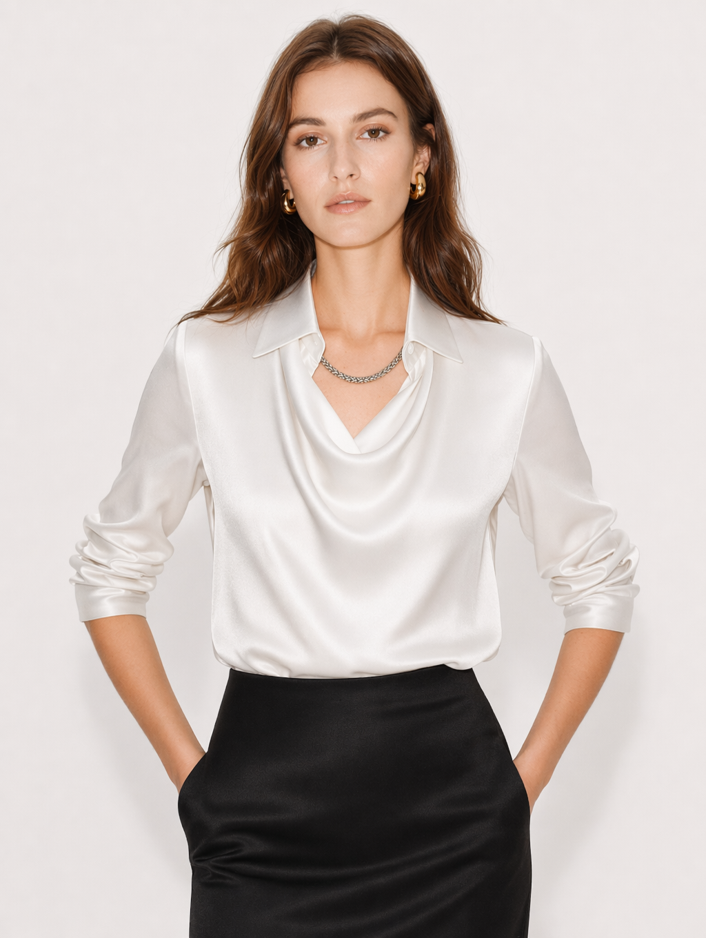 Acetate Satin Cowl Neck Blouse