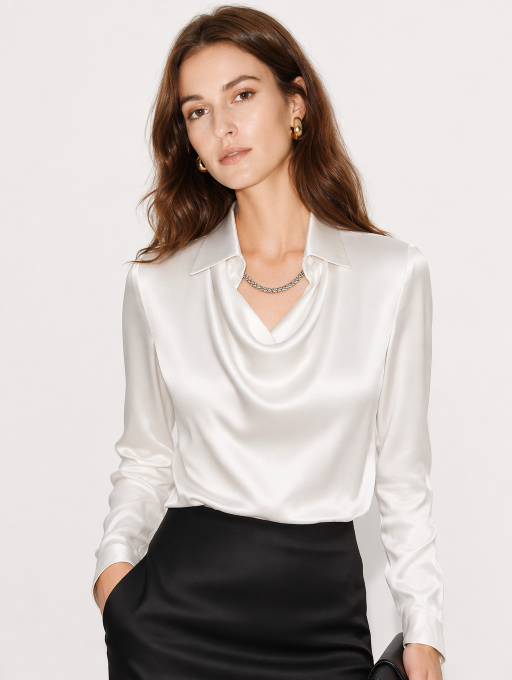 Acetate Satin Cowl Neck Blouse