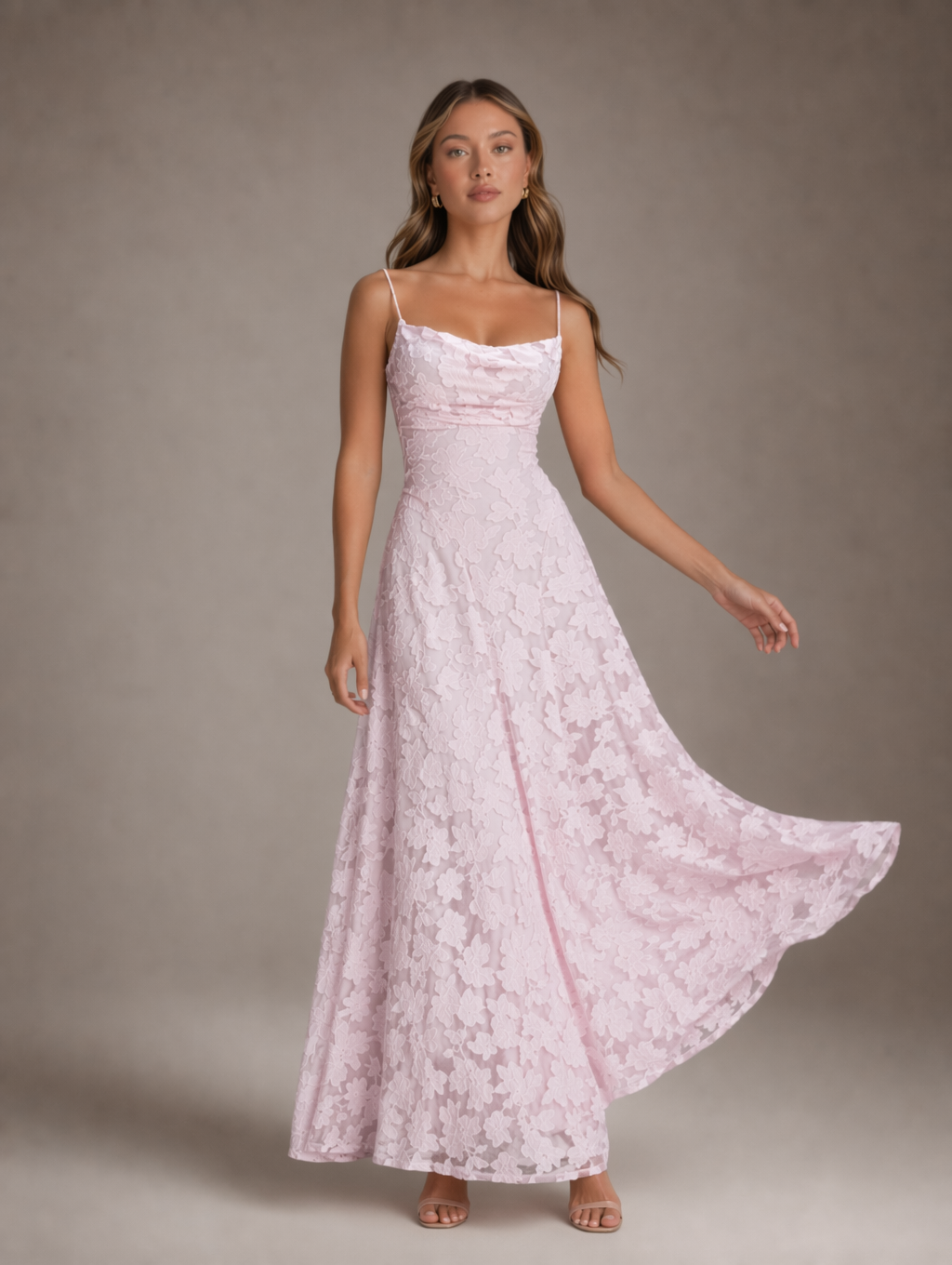 Blush Pink Lace Maxi Dress
