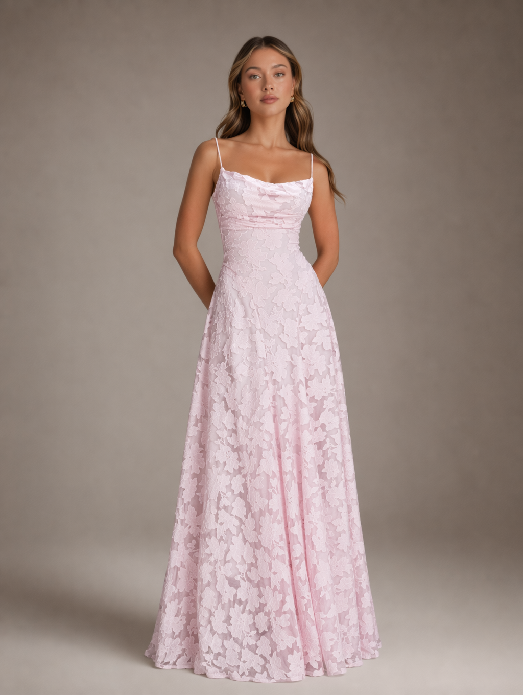 Blush Pink Lace Maxi Dress