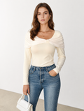 Cream Shawl Collar Long-Sleeve Top