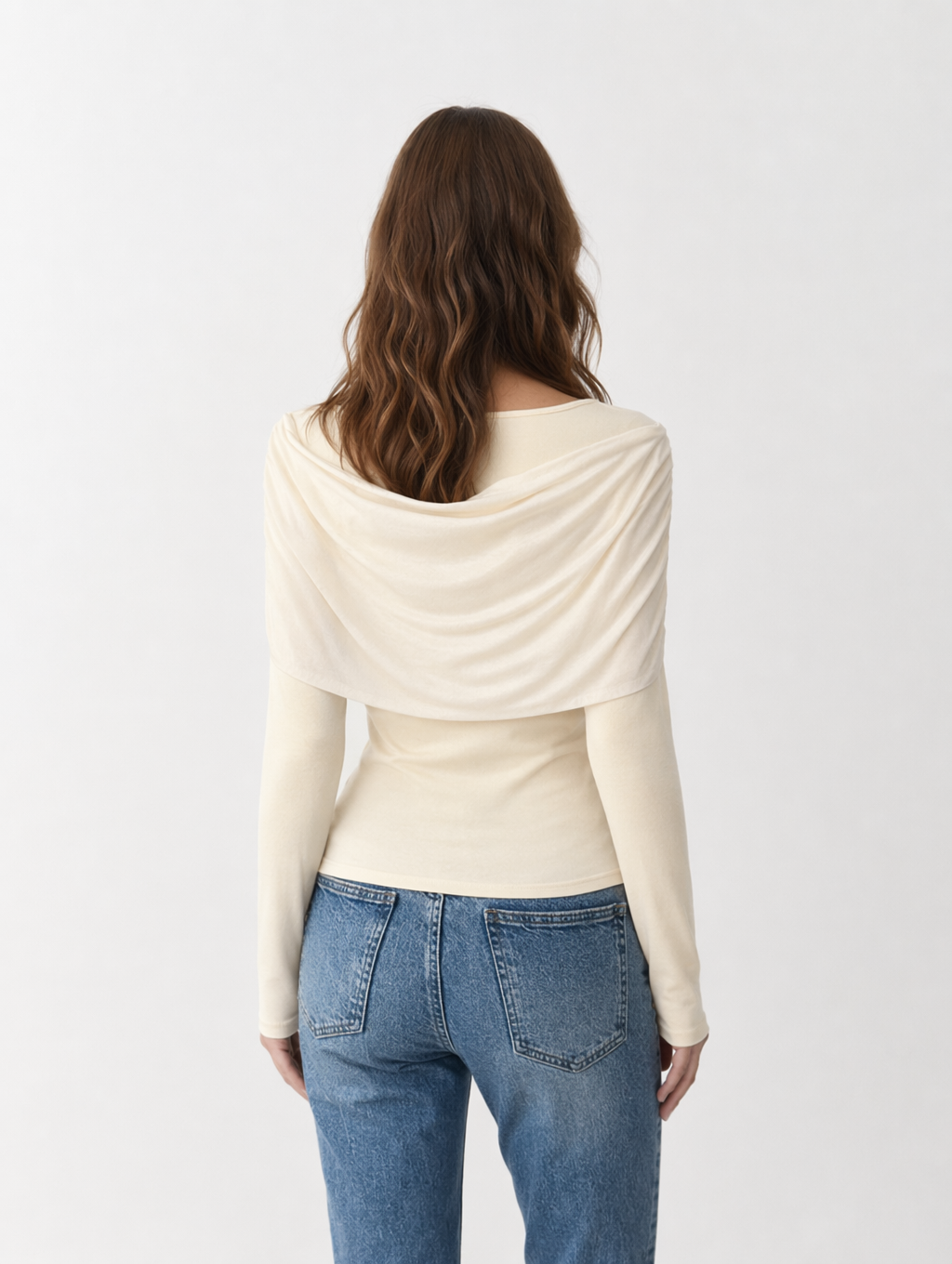 Cream Shawl Collar Long-Sleeve Top