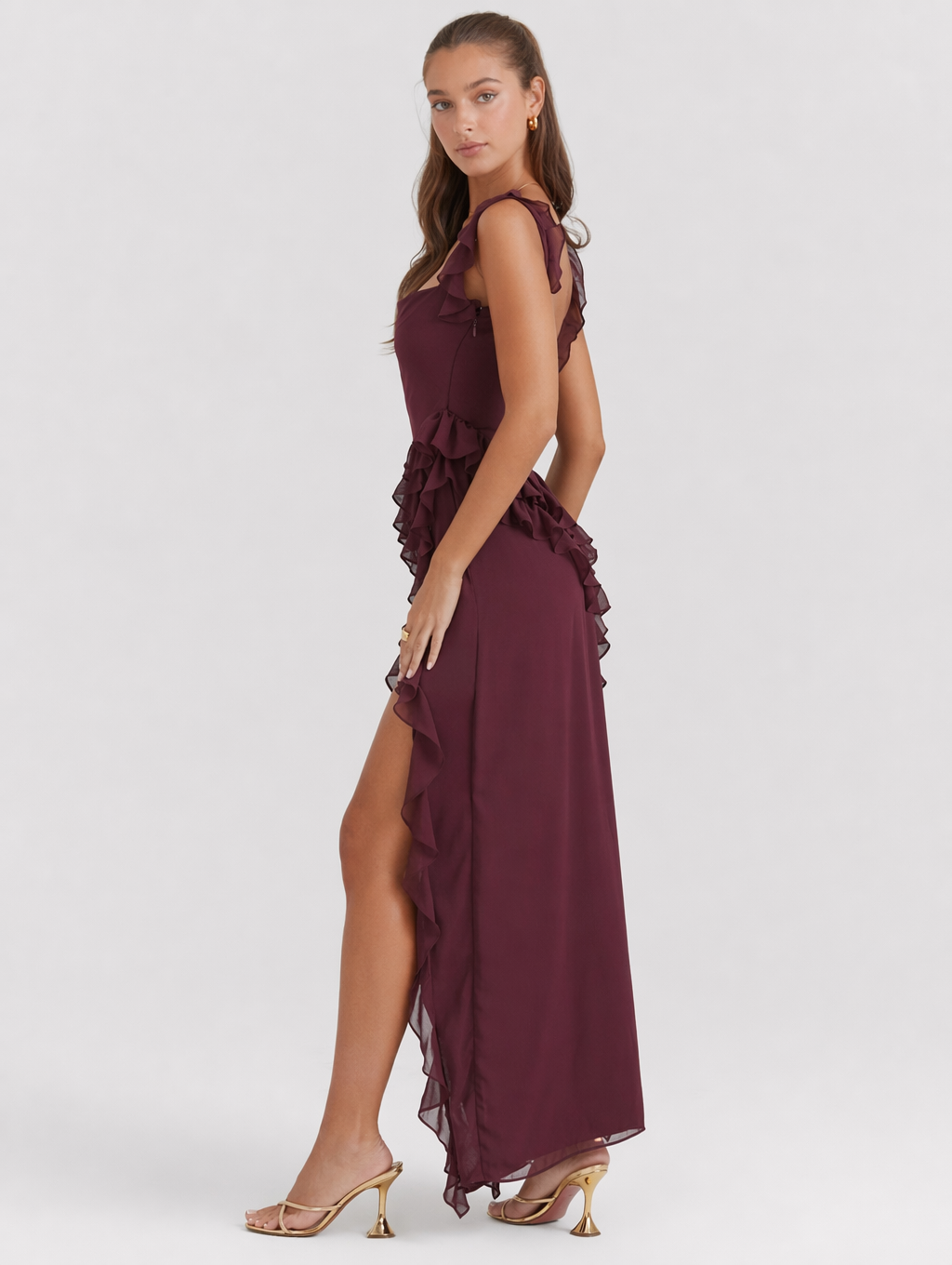 Ruffled High-Slit Maxi Dress