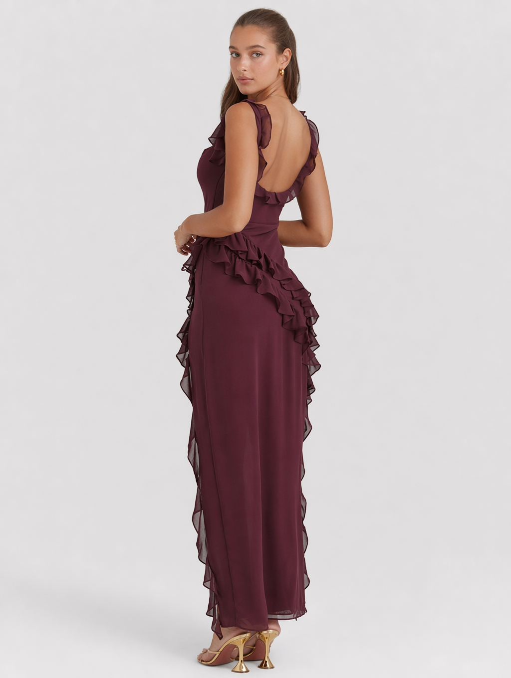 Ruffled High-Slit Maxi Dress